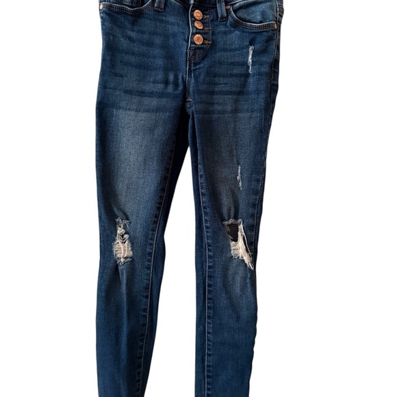 Celebrity Pink Blue Skinny Jeans with Distressed Details - Picture 1 of 3